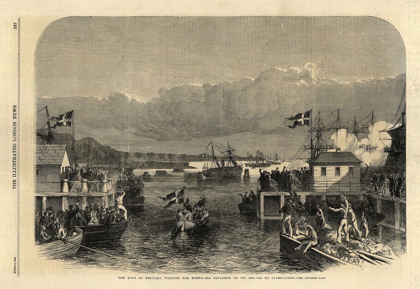 Associate Product King of Denmark's visit to the North Sea squadron, Copenhagen 1864 old print