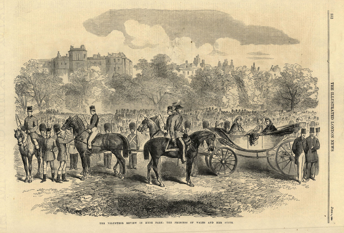 The volunteer review in Hyde Park: The Princess of Wales 1864 antique ILN page