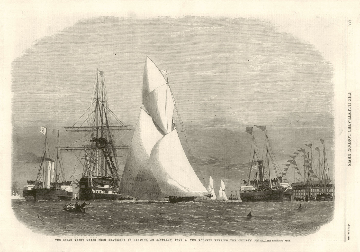 Associate Product Gravesend - Harwich ocean yacht match: Volante winning Cutters Prize. Essex 1864