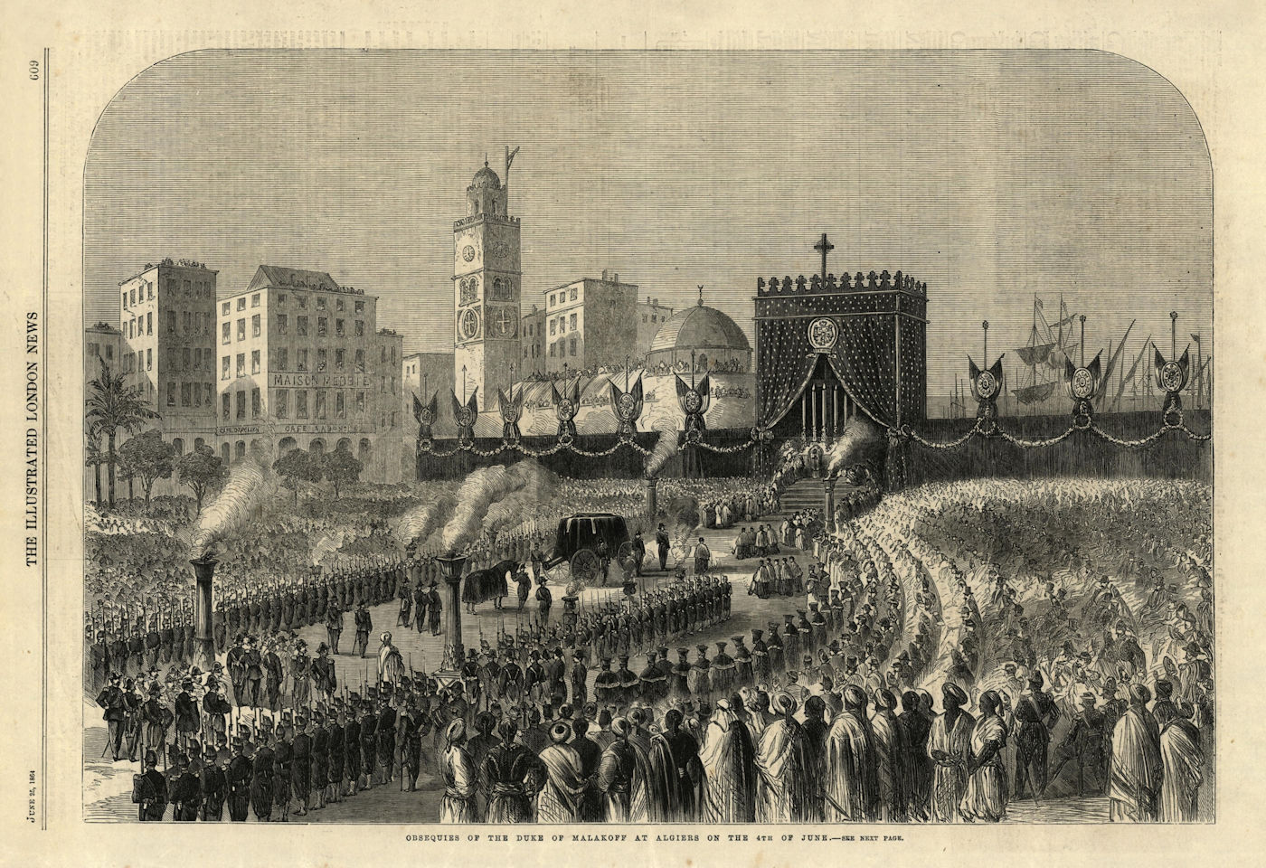 Obsequies of the Duke of Malakhov at Algiers on the 4th of June. Algeria 1864