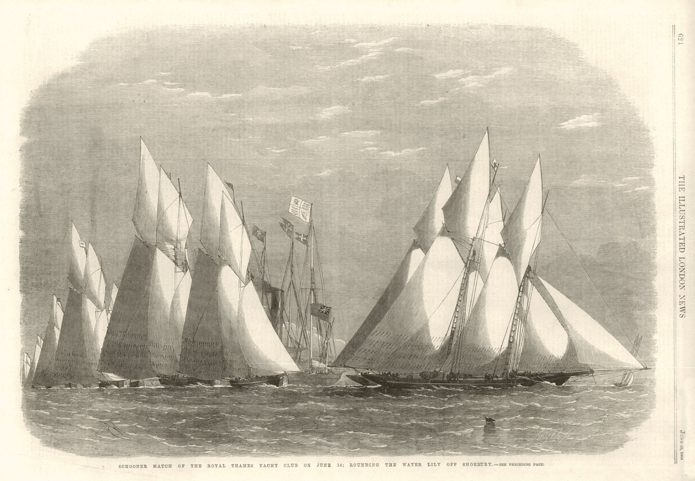 Royal Thames Yacht Club schooner match: Rounding Water Lily Shoebury. Essex 1864