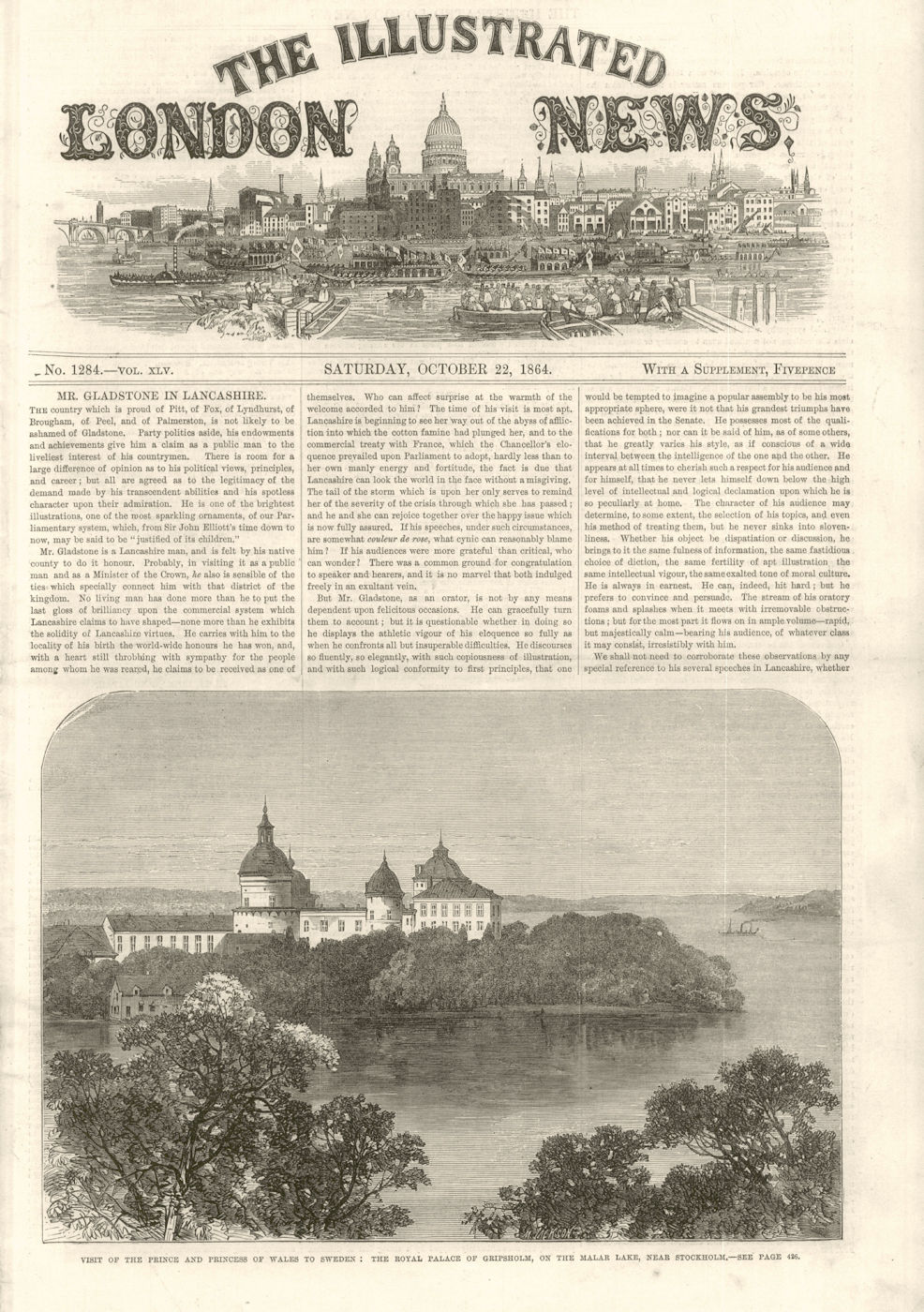 Prince of Wales Sweden Royal Palace Gripsholm Malar lake Stockholm 1864 print