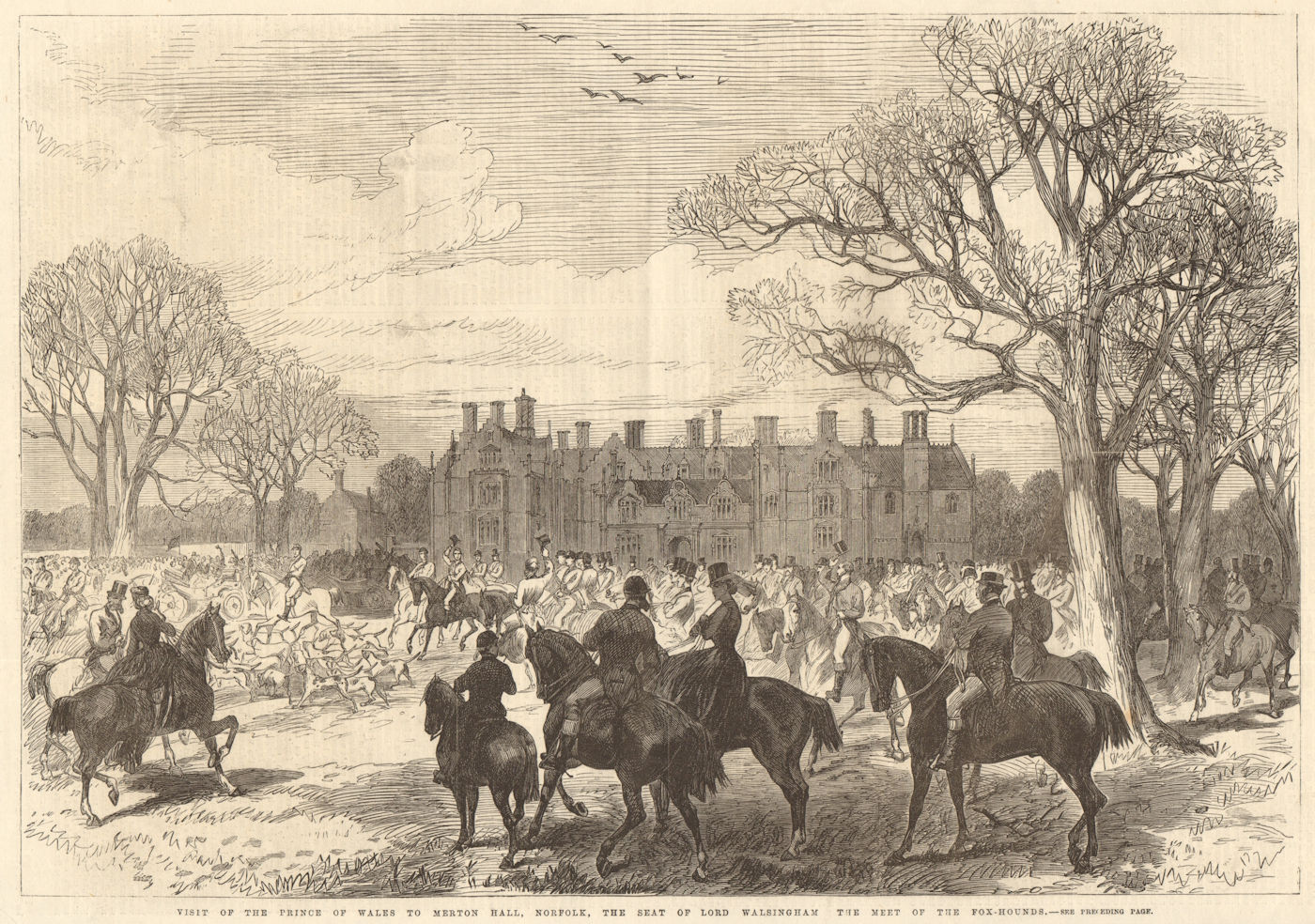 Prince of Wales. Merton Hall, Norfolk. Lord Walsingham. Fox hounds meet 1865