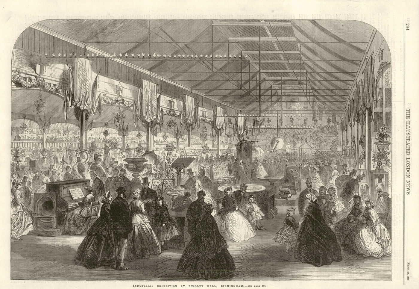 Associate Product Industrial Exhibition at Bingley Hall, Birmingham 1865 antique ILN full page