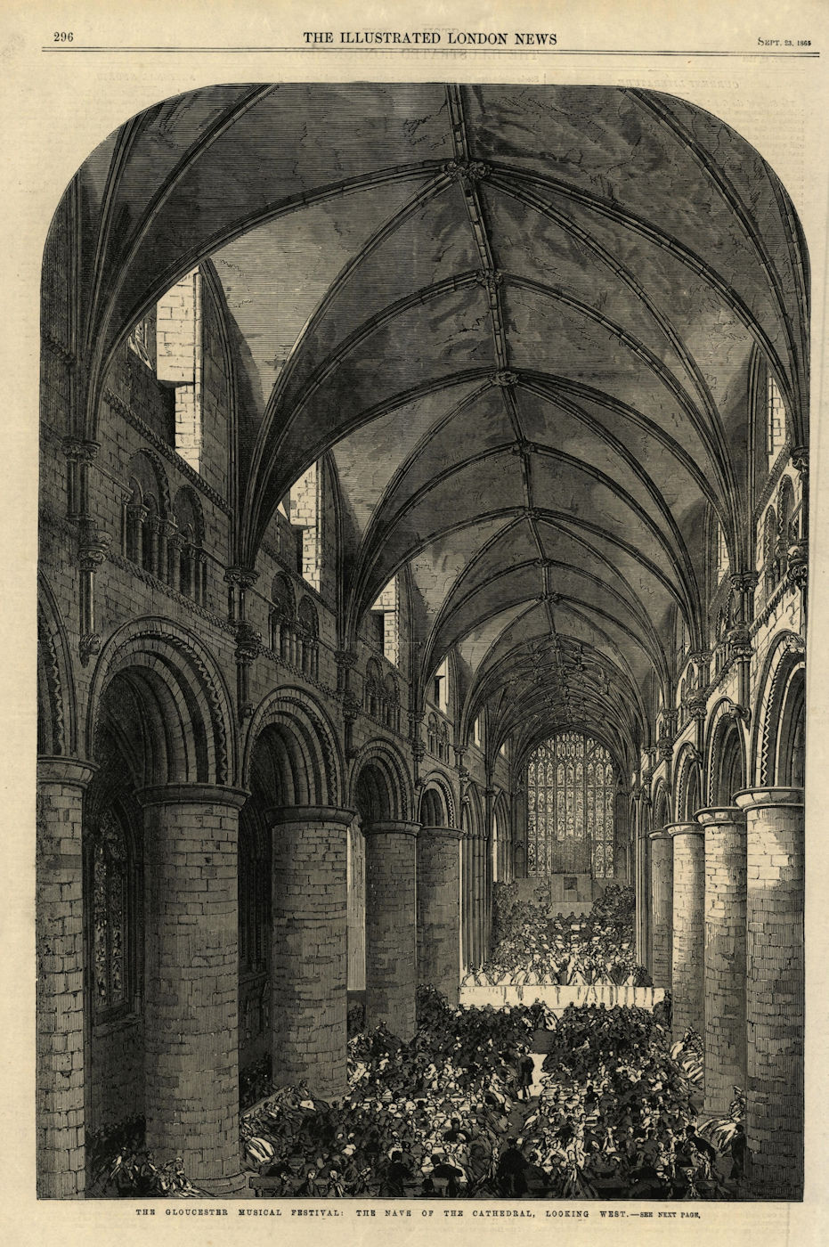 Associate Product The Gloucester Musical Festival: the nave of the cathedral, looking west 1865