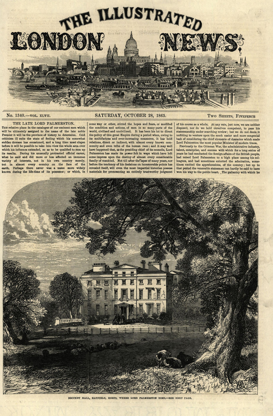 Brocket Hall, Hatfield, Hertfordshire. Historic Houses 1865 old antique print