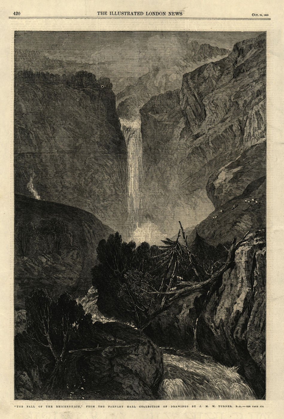 "The Fall of the Reichenbach". Switzerland. Waterfalls 1865 antique ILN page