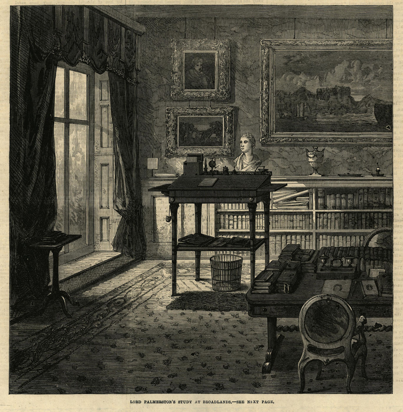 Lord Palmerston's study at Broadlands. Hampshire 1865 old antique print