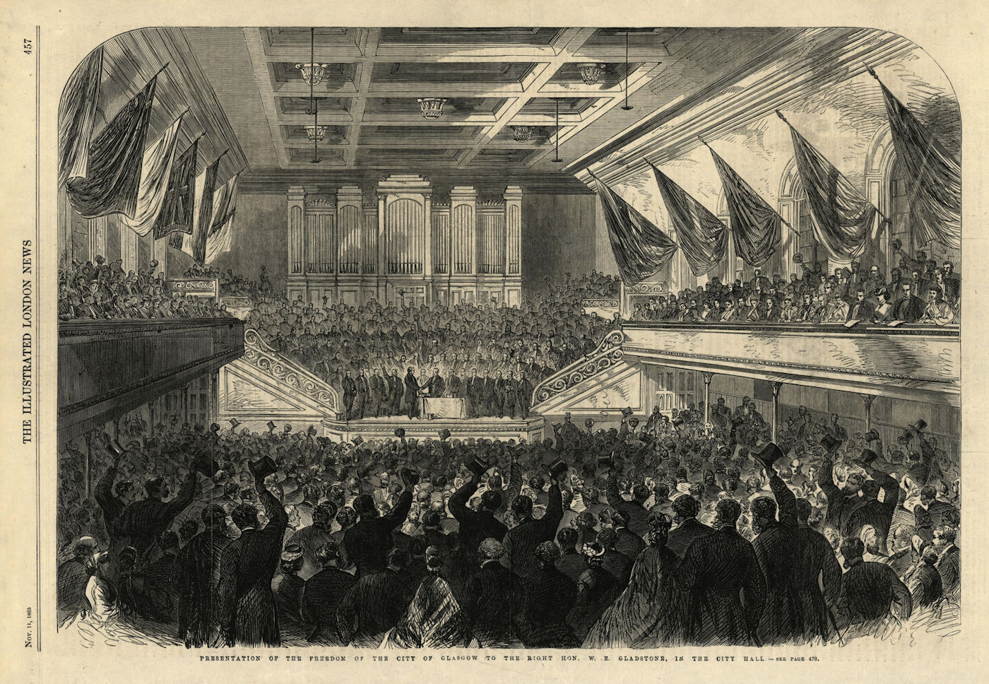 W. E. Gladstone receiving the freedom of the city in Glasgow city hall 1865