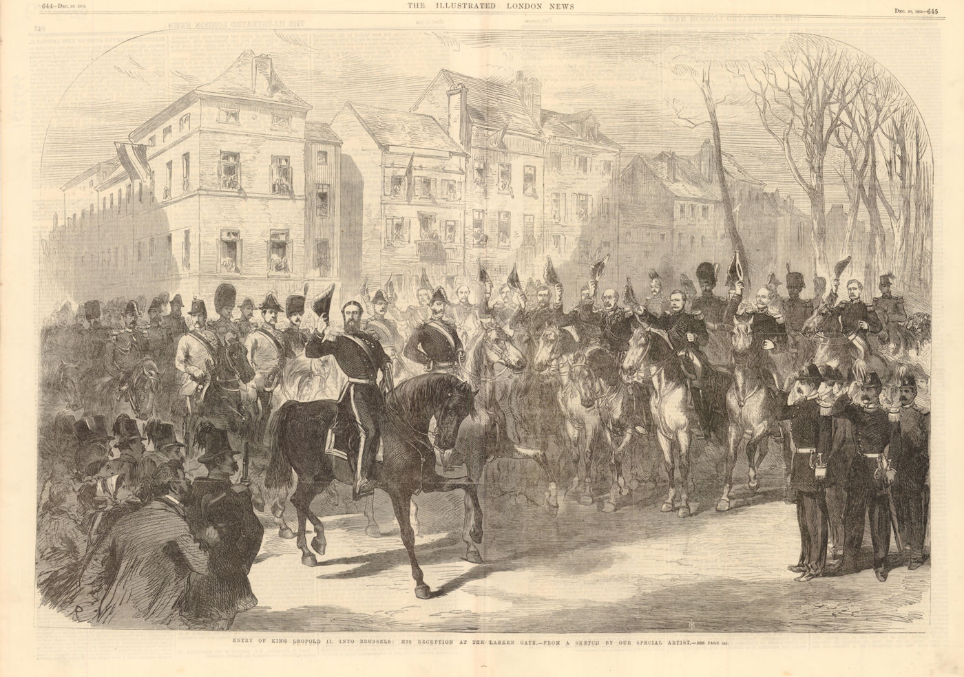 Entry of King Leopold into Brussels: reception at the Laeken Gate. Belgium 1865