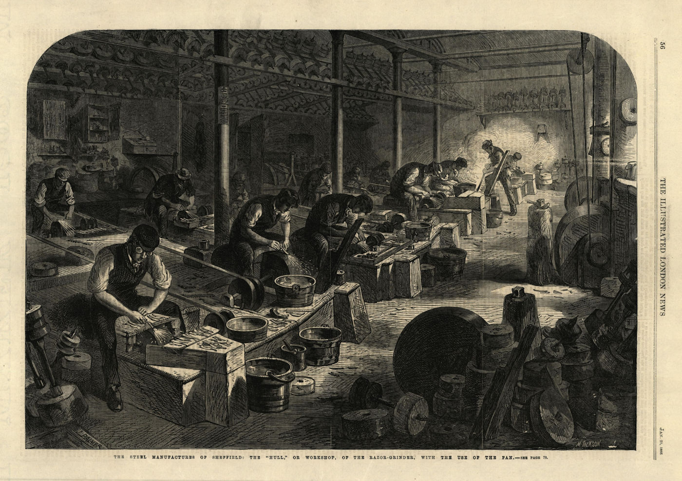 Sheffield steel manufacturing: The Hull, or workshop, of the razor-grinder 1866