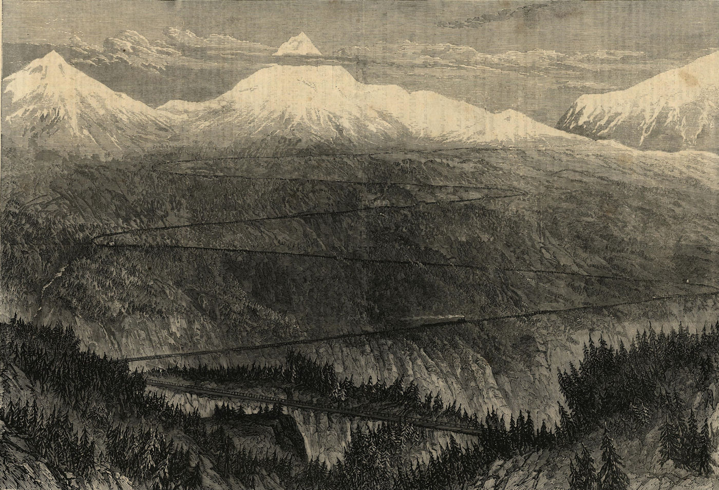 Associate Product The railway over Mont Cenis: View above Lanslebourg. Savoie 1866 ILN full page