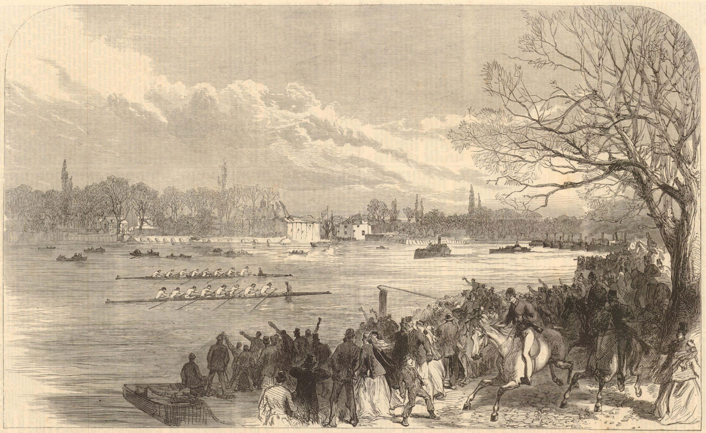 Oxford & Cambridge University Boat Race: passing the Crabtree Fulham W6 1866