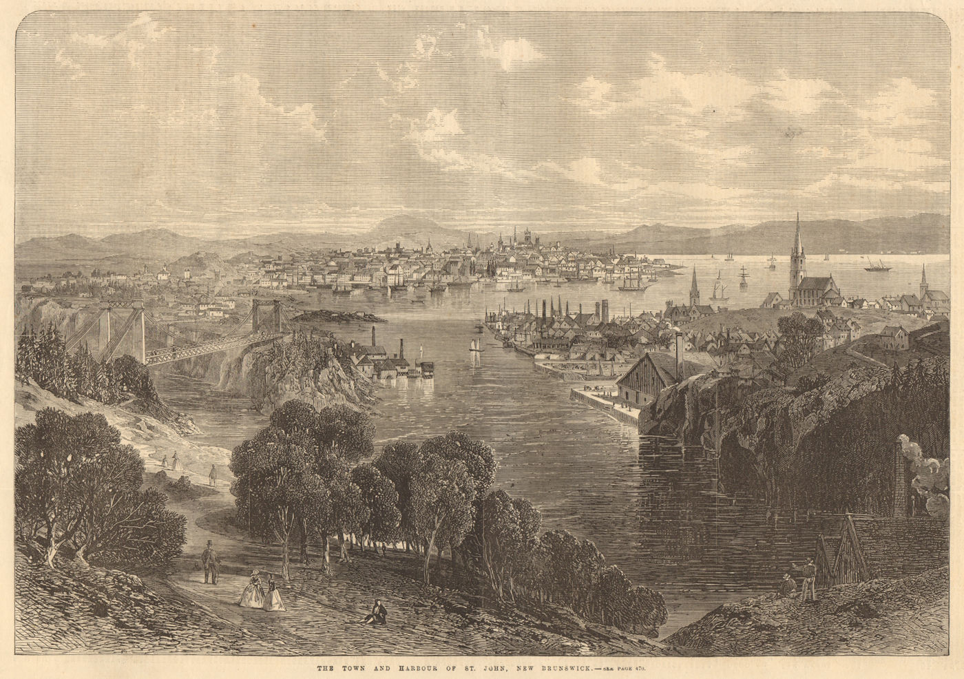 Associate Product The town & harbour of St. John, New Brunswick. Canada 1866 ILN full page print