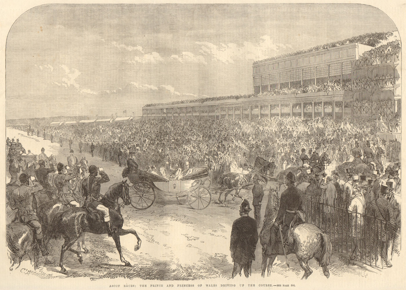 Ascot Races: the Prince & Princess of Wales driving up the course. Racing 1866