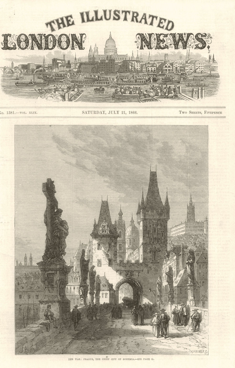 Prague, the chief city of Bohemia. Czech Republic 1866 old antique print