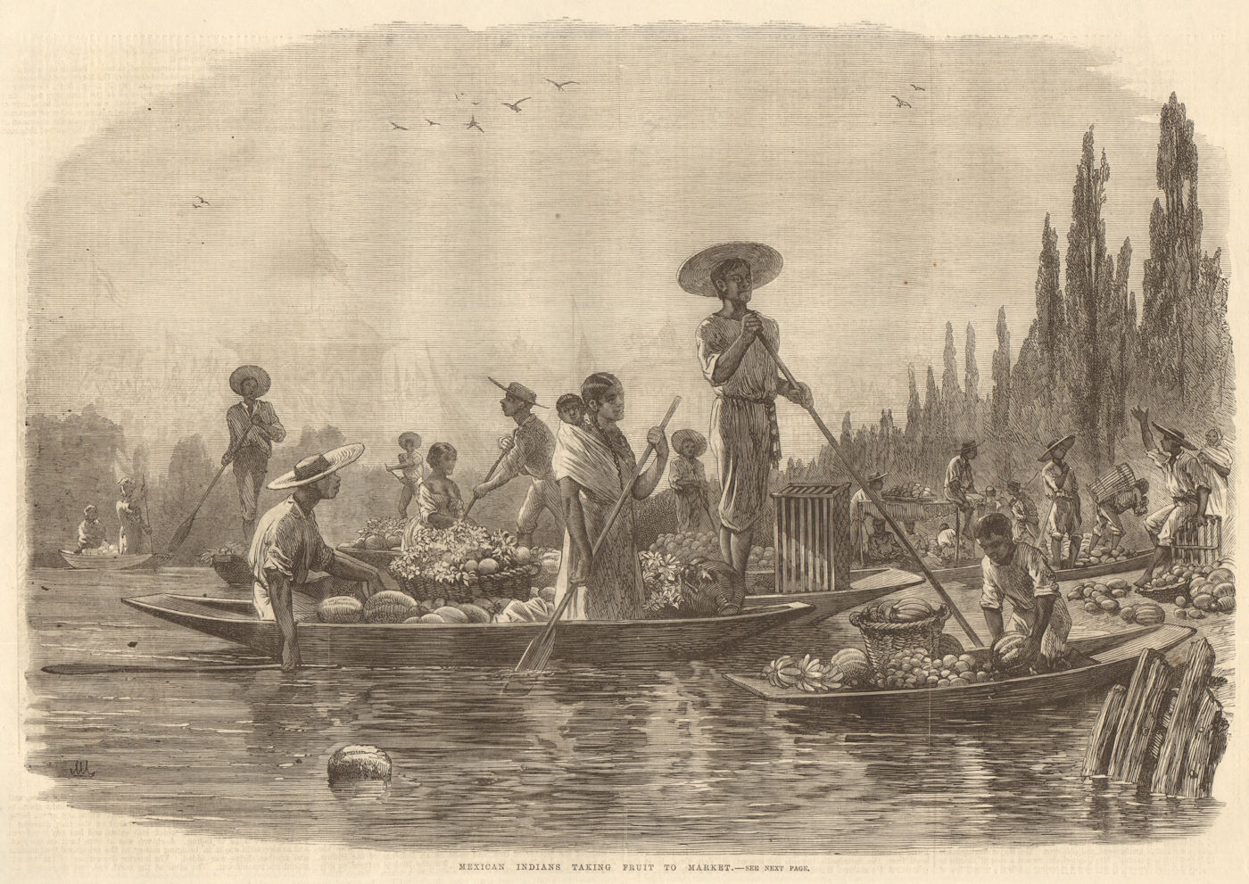 Associate Product Mexican indians taking fruit to market. Tribal. Food 1866 ILN full page print