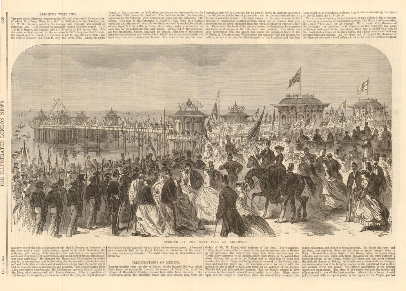 Opening of the West Pier at Brighton. Sussex 1866 old antique print picture