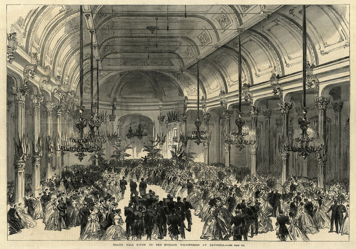 Associate Product Grand ball given to the English Volunteers at Brussels. Belgium 1866 ILN print