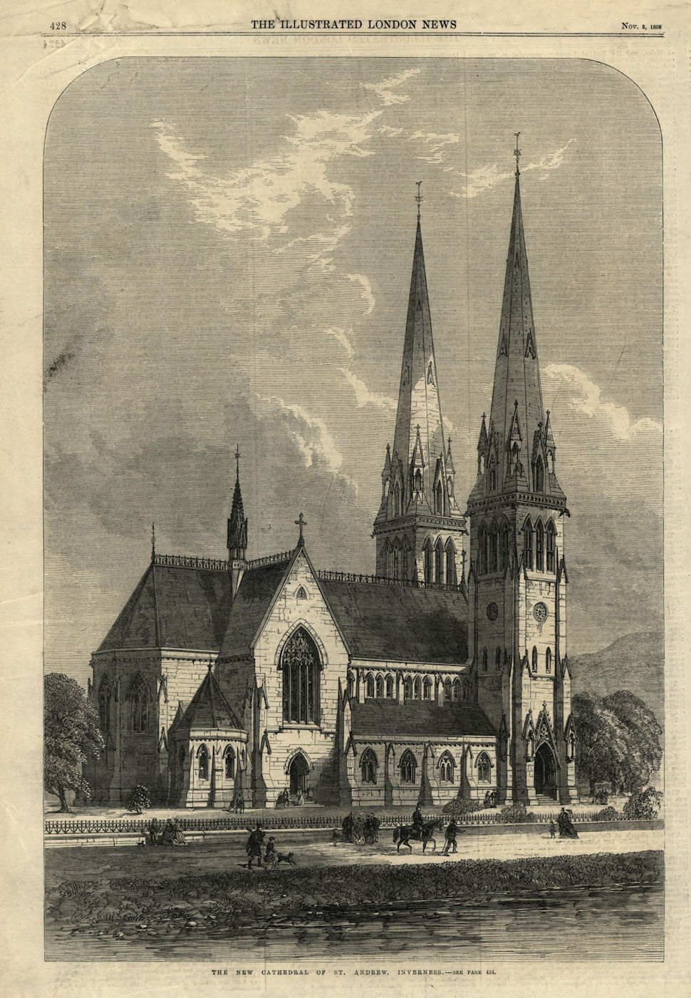 The new Cathedral of St. Andrew, Inverness. Scotland. Churches 1866 old print