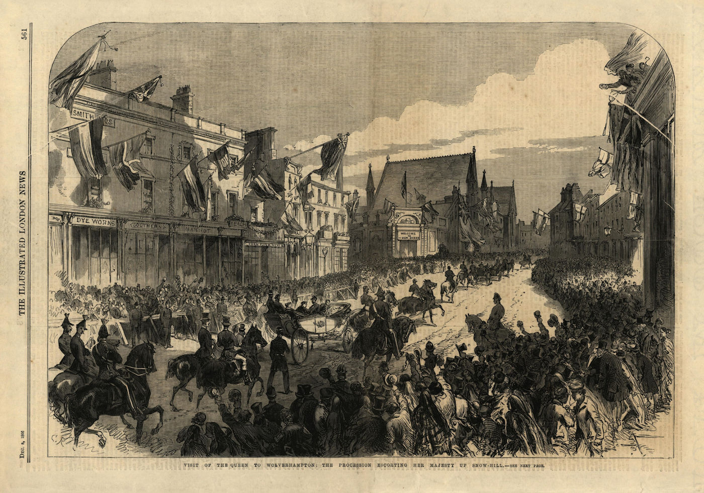 Associate Product Queen Victoria procession going up Snow Hill, Wolverhampton. Staffordshire 1866