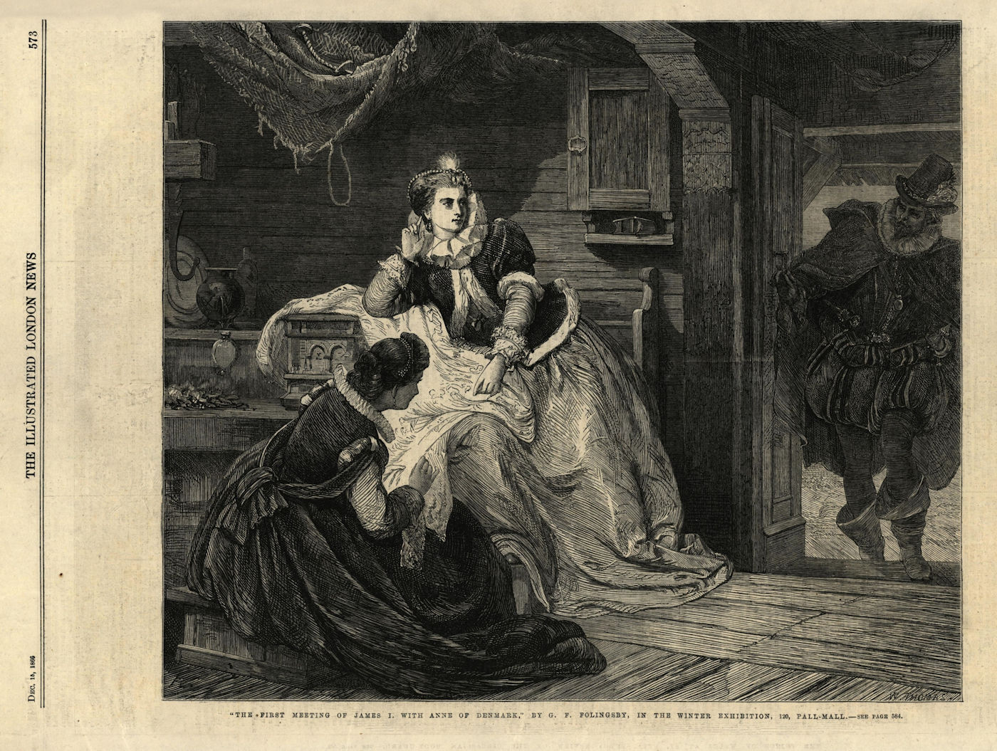 "The first meeting of James I. with Anne of Denmark". Royalty 1866 old print