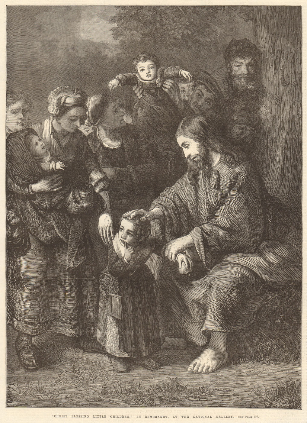 "Christ blessing little children" by Rembrandt. Bible. Fine Arts 1867