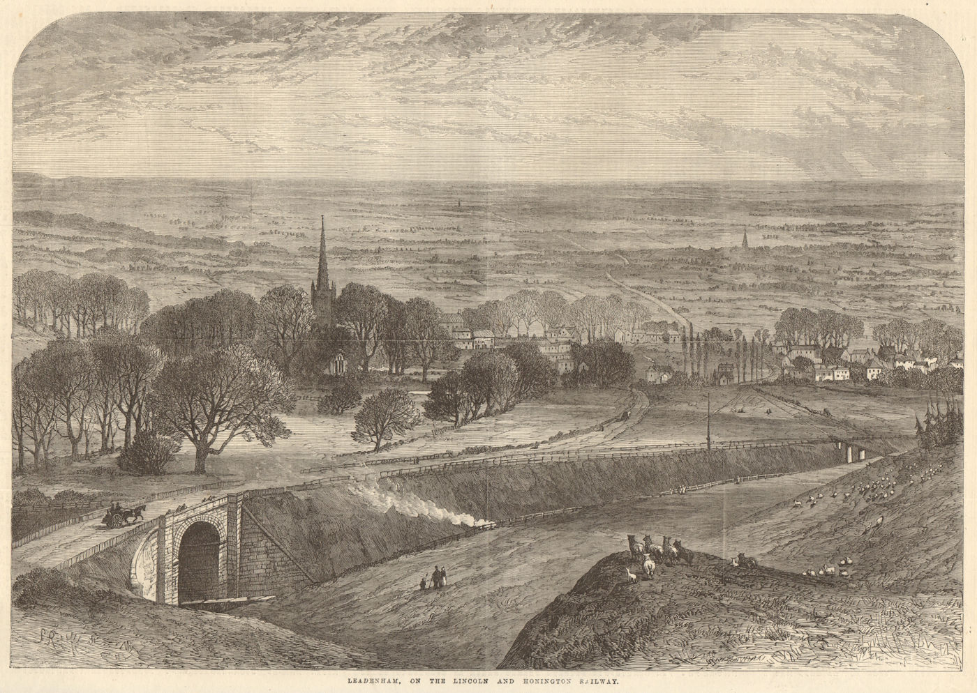 Leadenham, on the Lincoln & Honington Railway. Lincolnshire 1867 old print