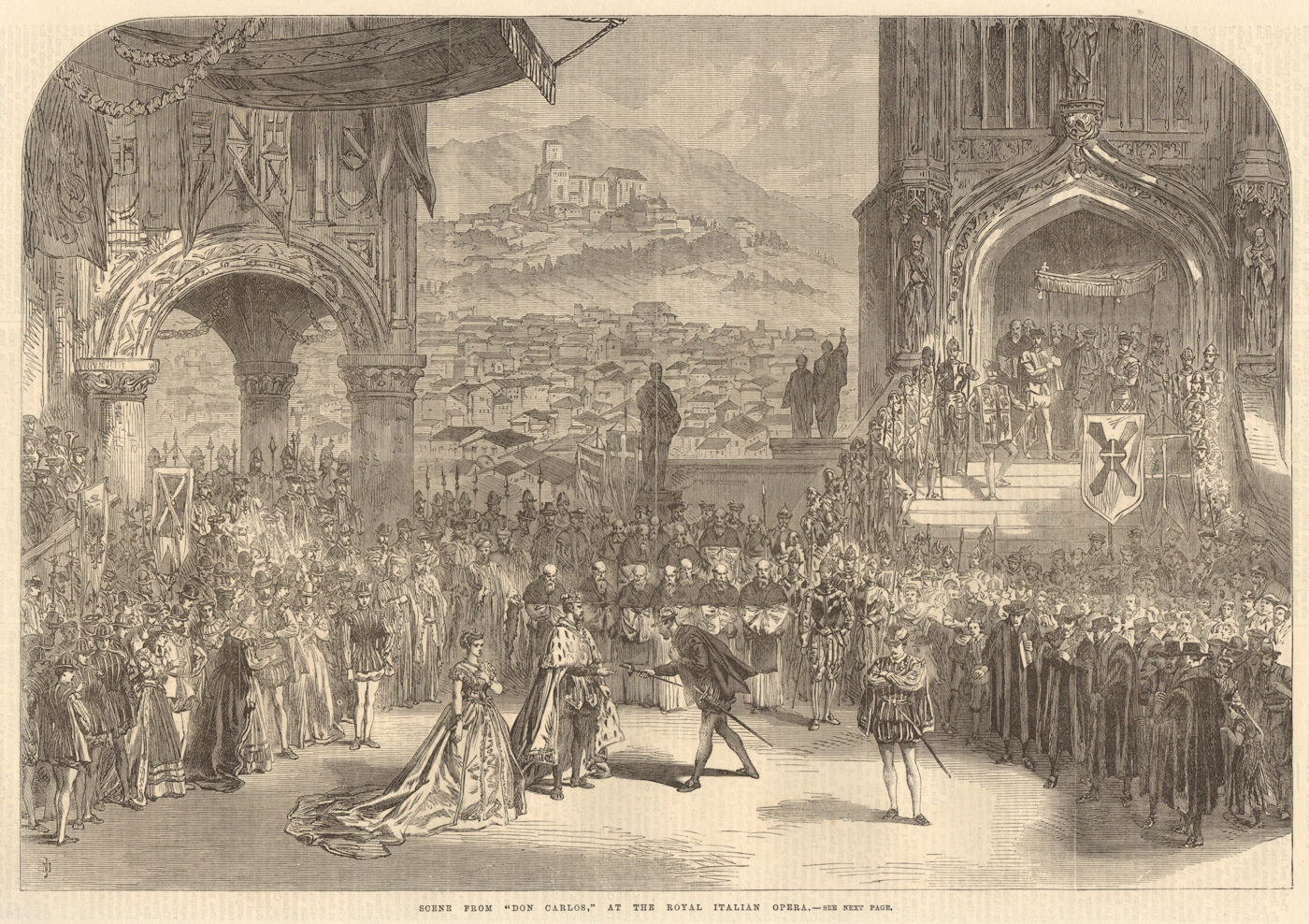 Scene from "Don Carlos" at the Royal Italian Opera. Performing Arts 1867 print
