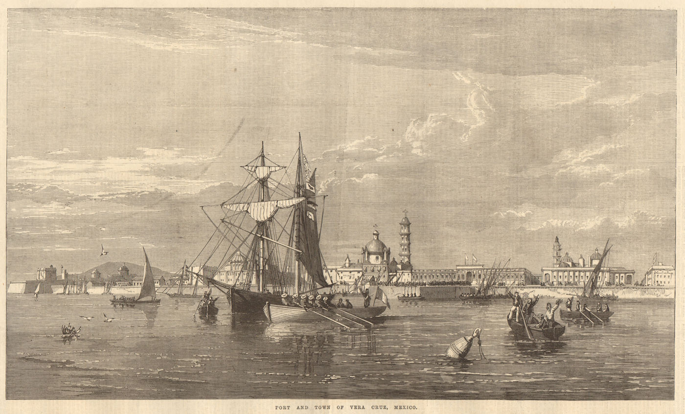 Port & town of Veracruz, Mexico 1867 antique ILN full page print
