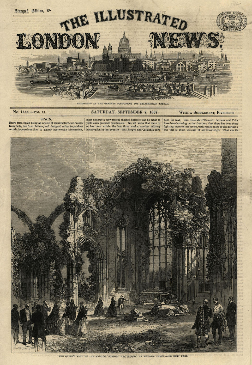 Scottish Borders. Queen Victoria at Melrose Abbey. Scotland 1867 old print