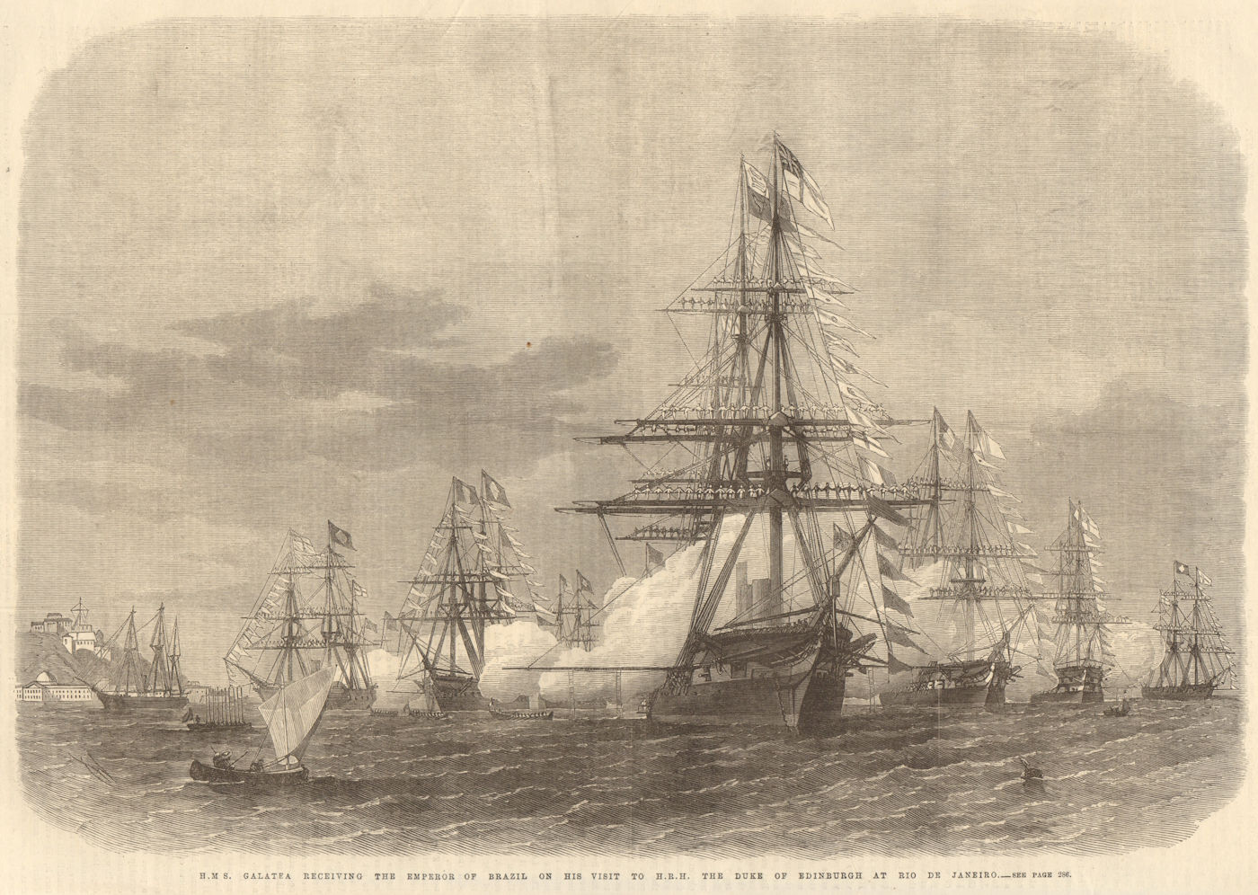 Associate Product HMS Galatea receiving the Emperor of Brazil in Rio de Janeiro harbour 1867