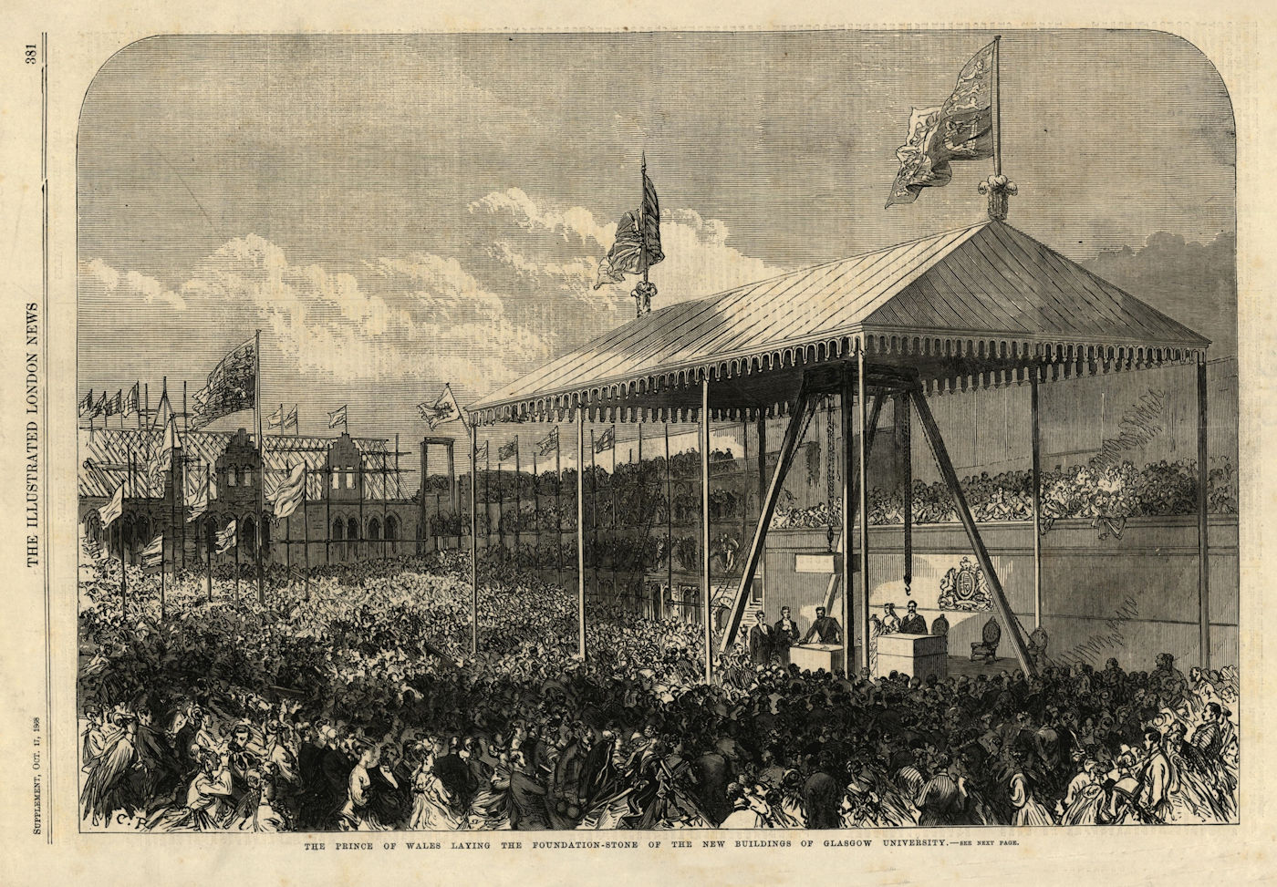 Prince of Wales laying Glasgow University new building keystone. Edward VII 1868