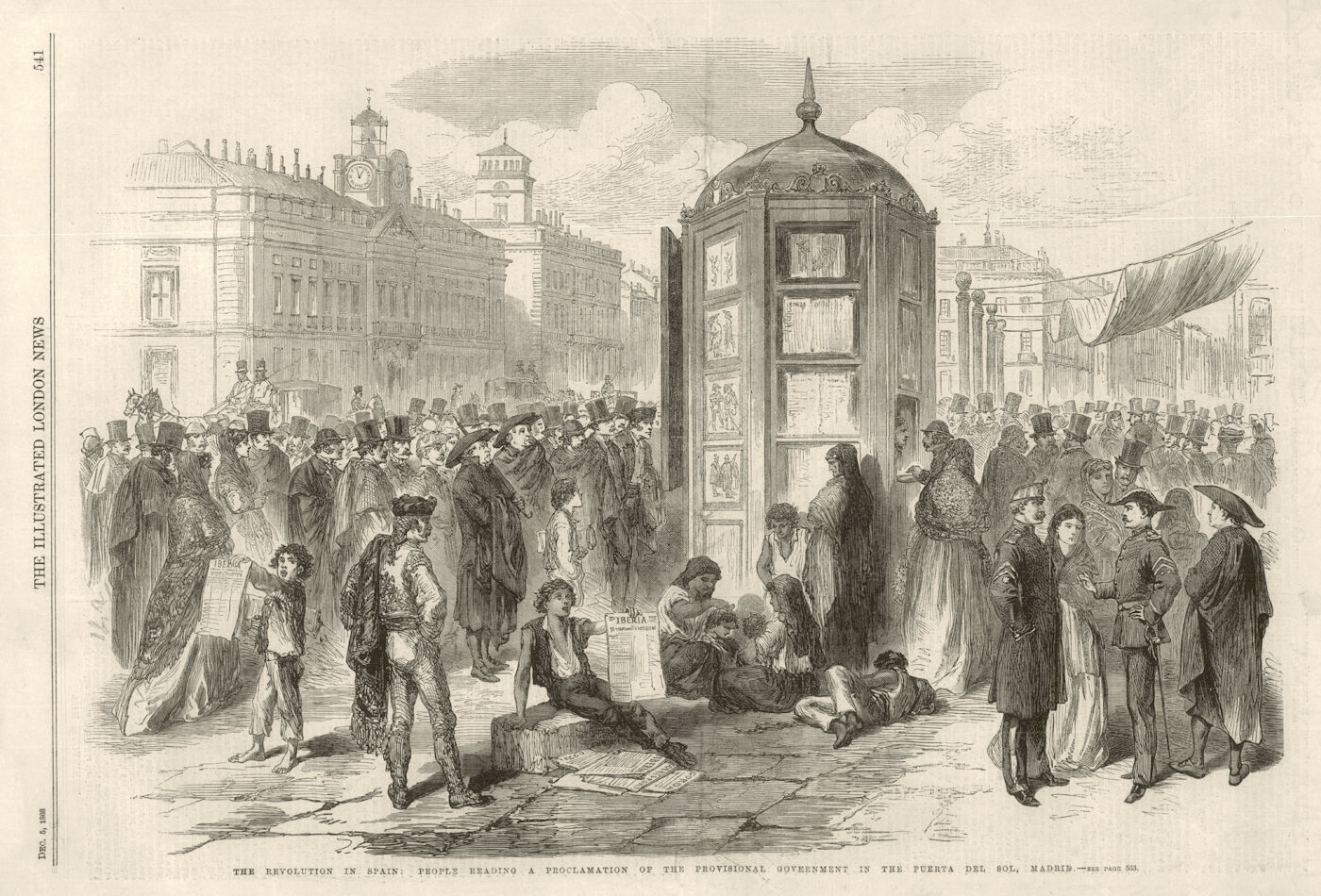 Glorious Revolution Spain: Provisional Government. Puerta del Sol Madrid 1868