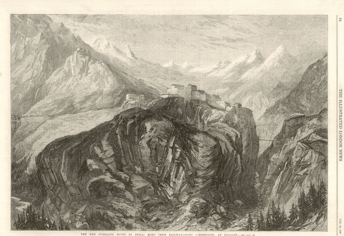 Mont Cenis railway. Fort l'Esseillon at Brabans. Fréjus Rail Tunnel. Savoie 1869