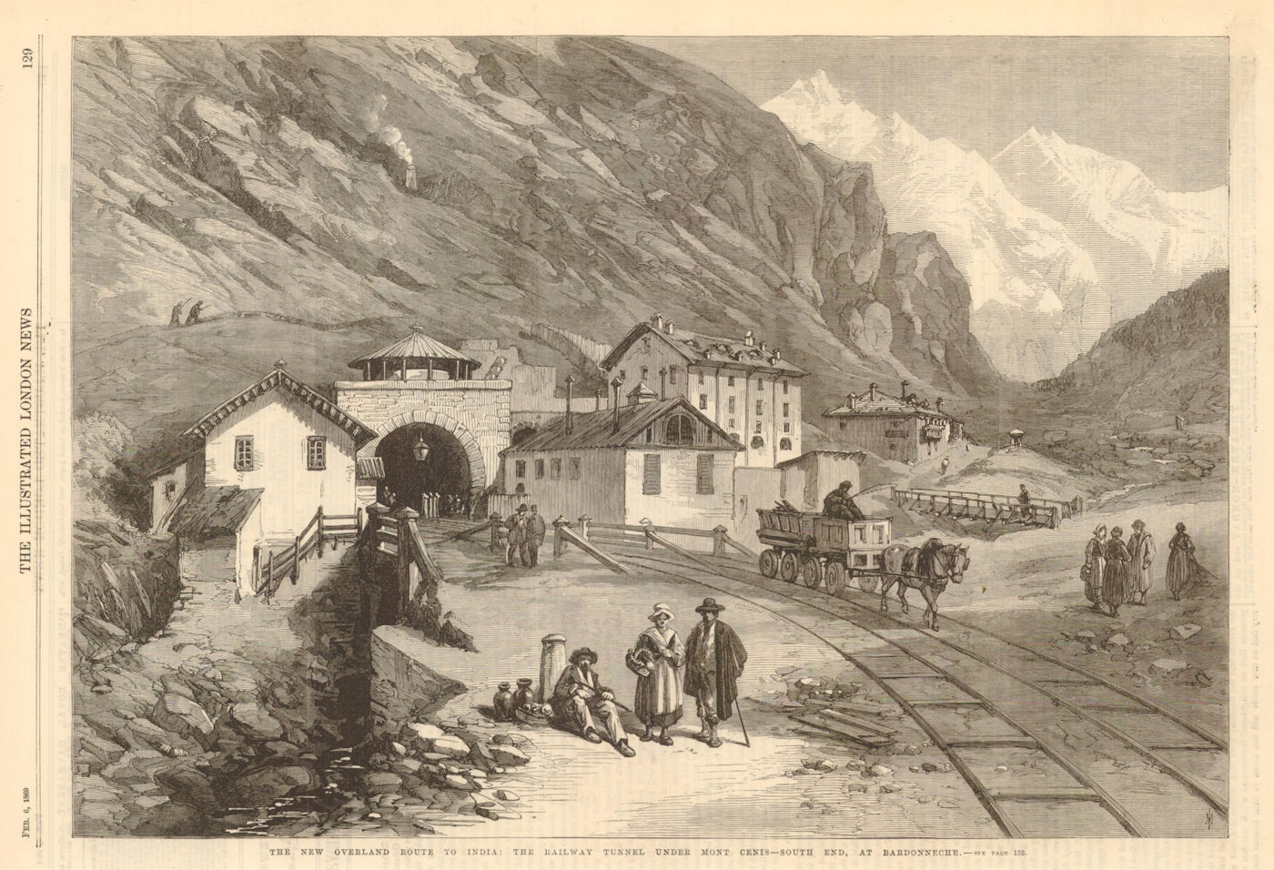 Mont Cenis railway tunnel. South end, at Bardonecchia. Fréjus Rail Tunnel 1869