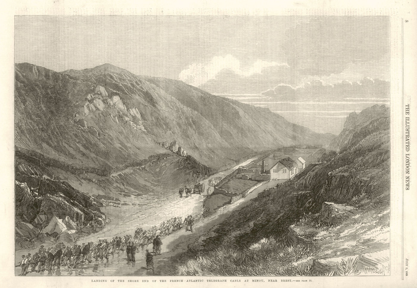 Landing the French Atlantic Telegraph Cable at Minou, near Brest. Finistère 1869