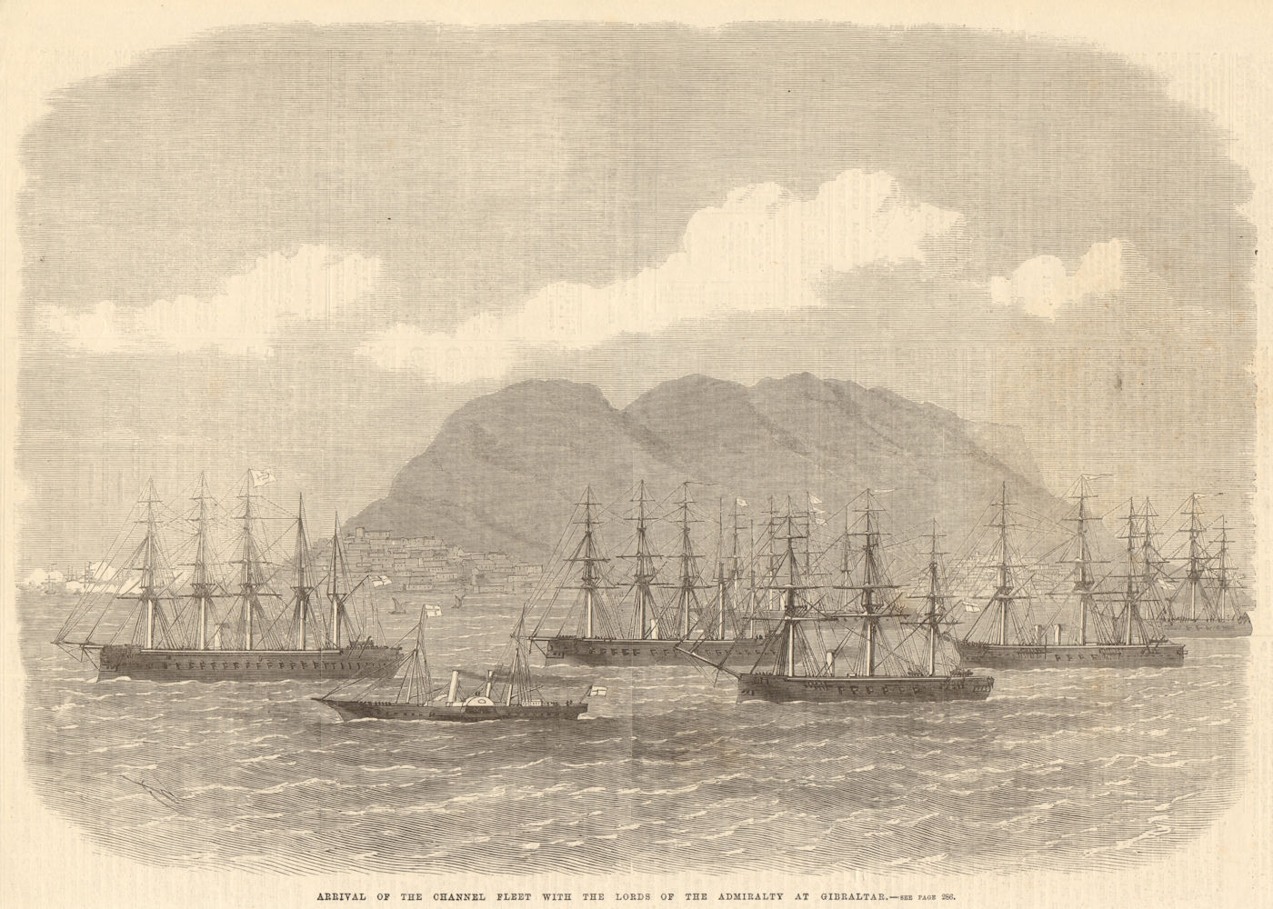 The Channel fleet & Lords of the Admiralty arriving at Gibraltar. Ships 1869