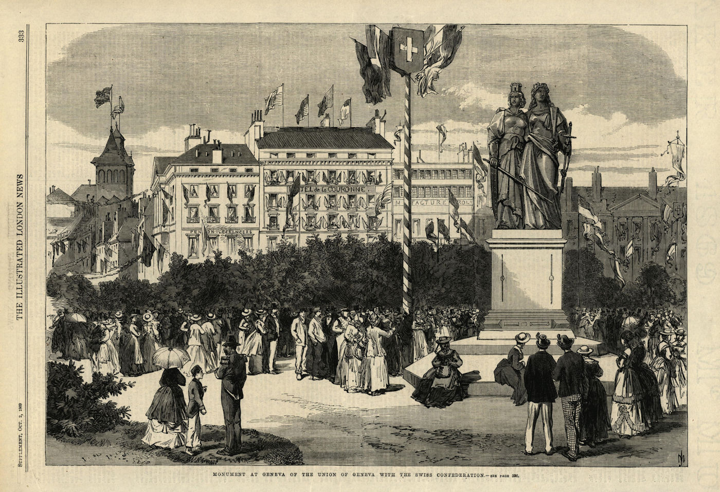 Monument of Union of Geneva with the Swiss Confederation. Switzerland 1869