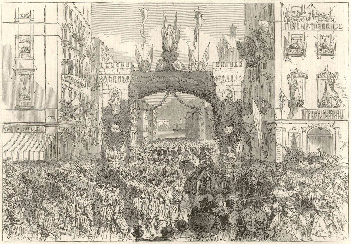 Swiss National Festival: Meeting of the Cantons, Rue du Mont Blanc, Geneva 1869