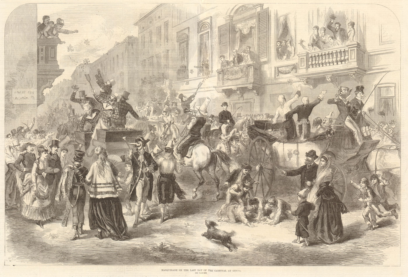 Associate Product Masquerade on the last day of the carnival at Genoa. Italy. Society 1870
