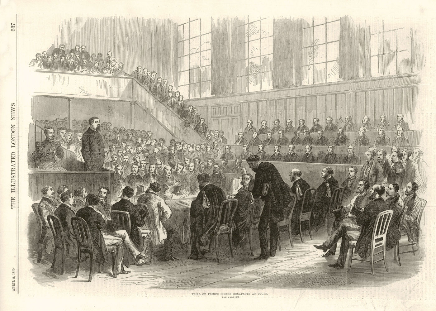 Associate Product Trial of Prince Pierre Bonaparte at Tours. Law 1870 antique ILN full page print