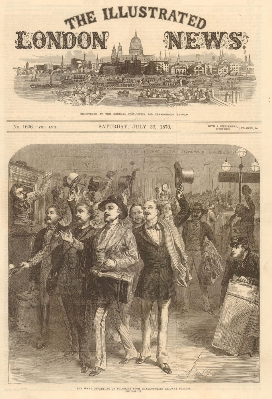 Franco-Prussian War: Prussians leaving Charing-Cross railway station London 1870
