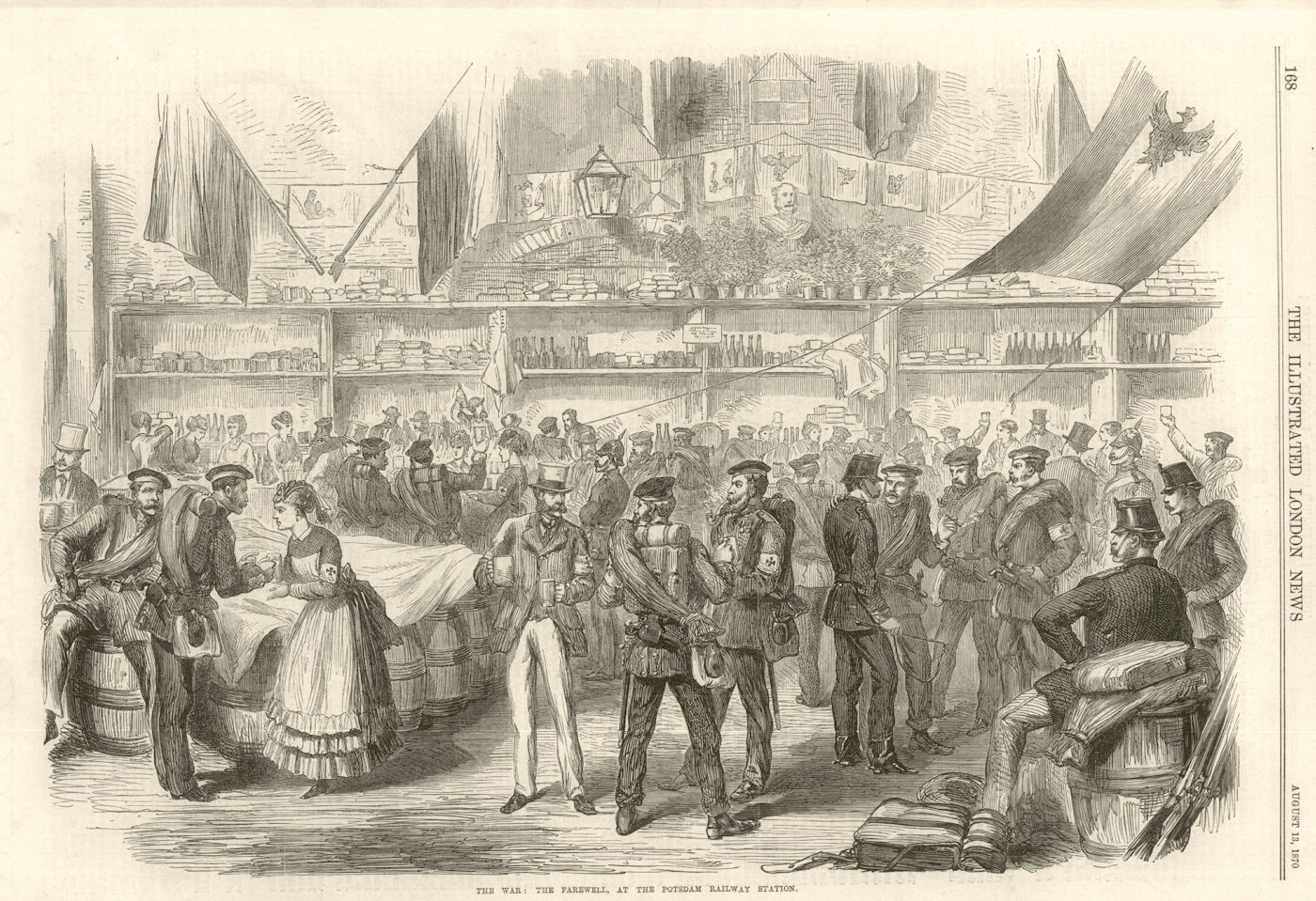 Franco-Prussian War: The farewell at Potsdam railway station 1870 old print