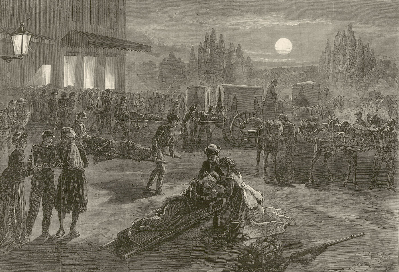 Associate Product Franco-Prussian War: French wounded brought into Metz. Moselle 1870 ILN print