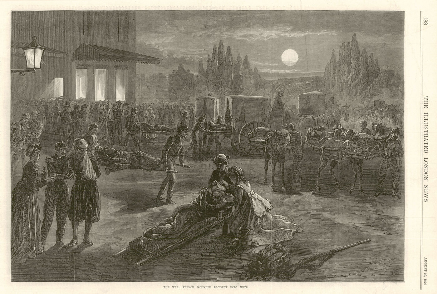 Associate Product Franco-Prussian War: French wounded brought into Metz. Moselle 1870 old print