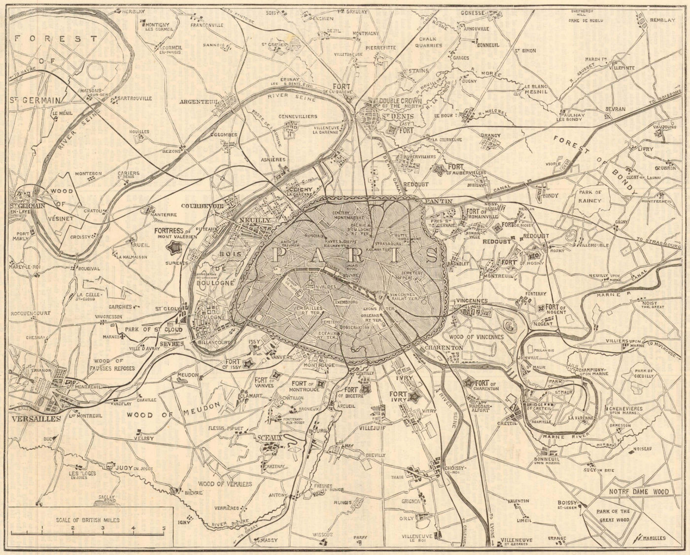 Associate Product Franco-Prussian War: Fortifications of Paris 1870 map antique ILN full page