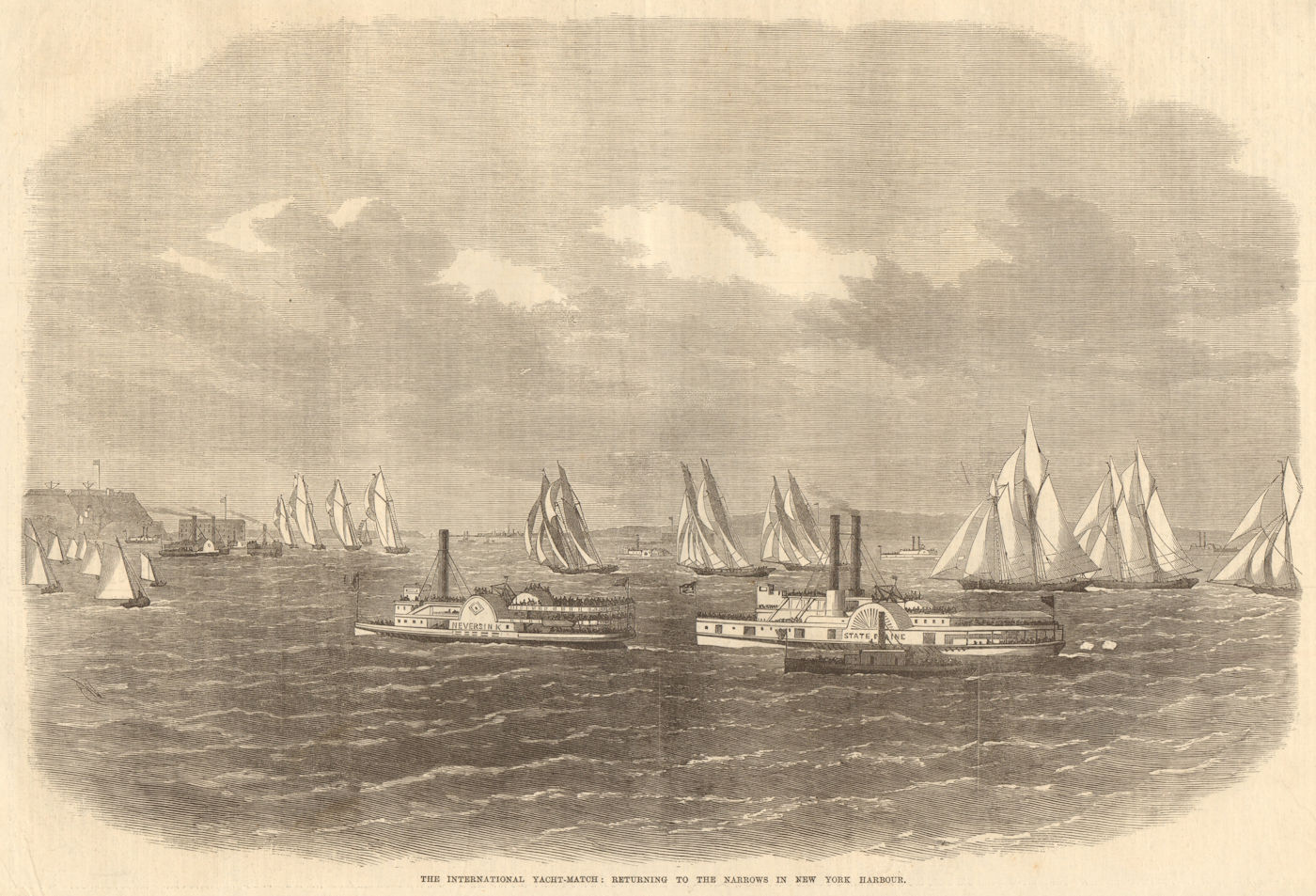 Associate Product 1870 America's Cup. Yacht match: returning to the New York Harbour narrows 1870
