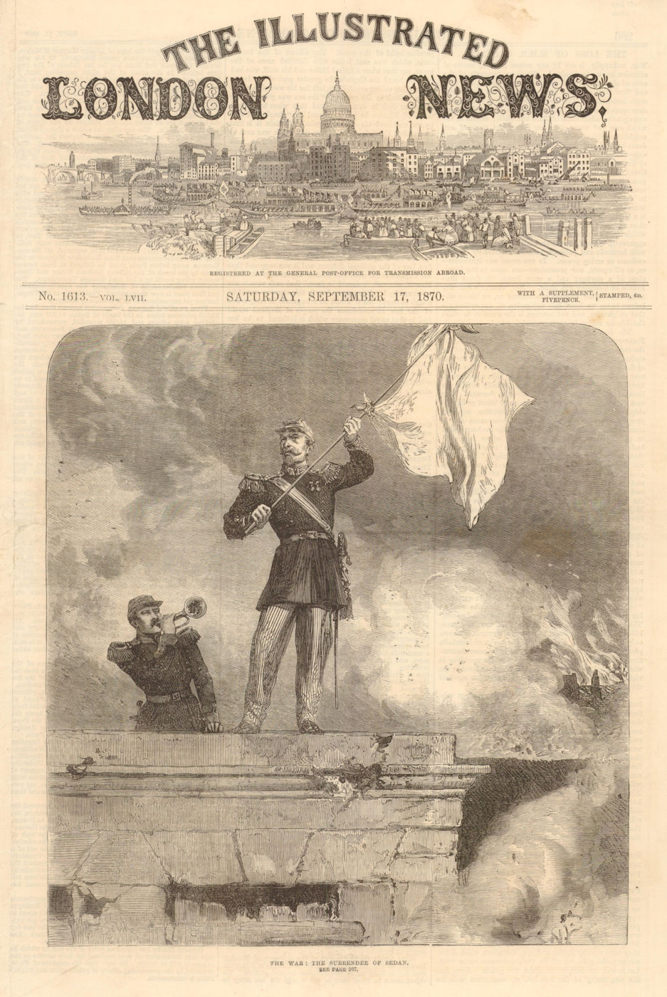Franco-Prussian War: The surrender of Sedan. Ardennes 1870 old antique print
