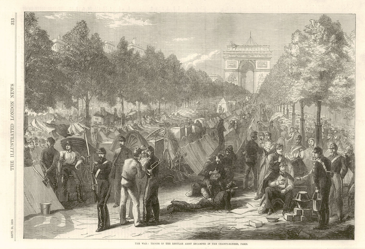 Franco-Prussian War: Troops encamped in the Champs Elysees, Paris 1870